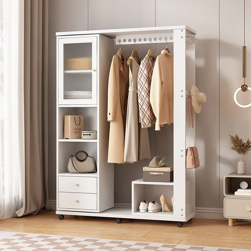 Solid wood hanger whole body household integrated floor storage full-length mirror bedroom coat rack multi-functional rack