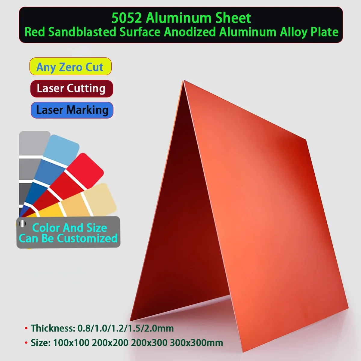 

5052 Aluminum Sheet Red Sandblasted Surface Anodized Aluminum Alloy Plate Size 100x100 200x200 200x300 300x300mm Thick 0.8mm-2mm