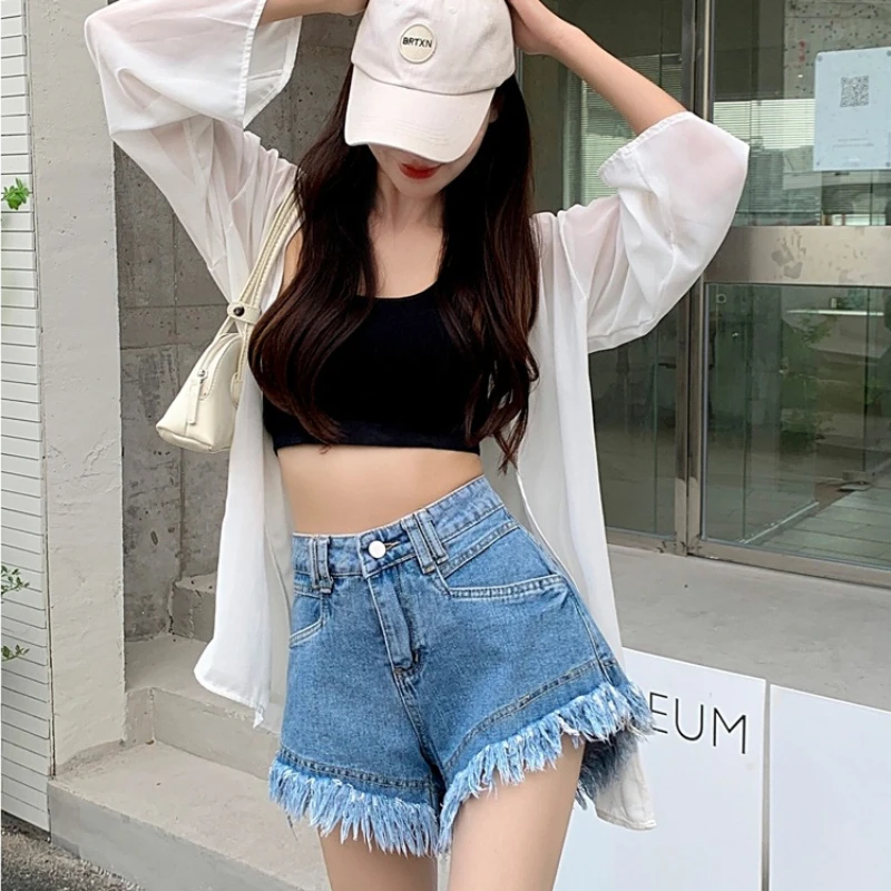 

Shorts Women Sexy Summer Tassel Streetwear Hotsweet Korean Style Denim Trousers All-match Aesthetic Popular Hip Hop College Chic