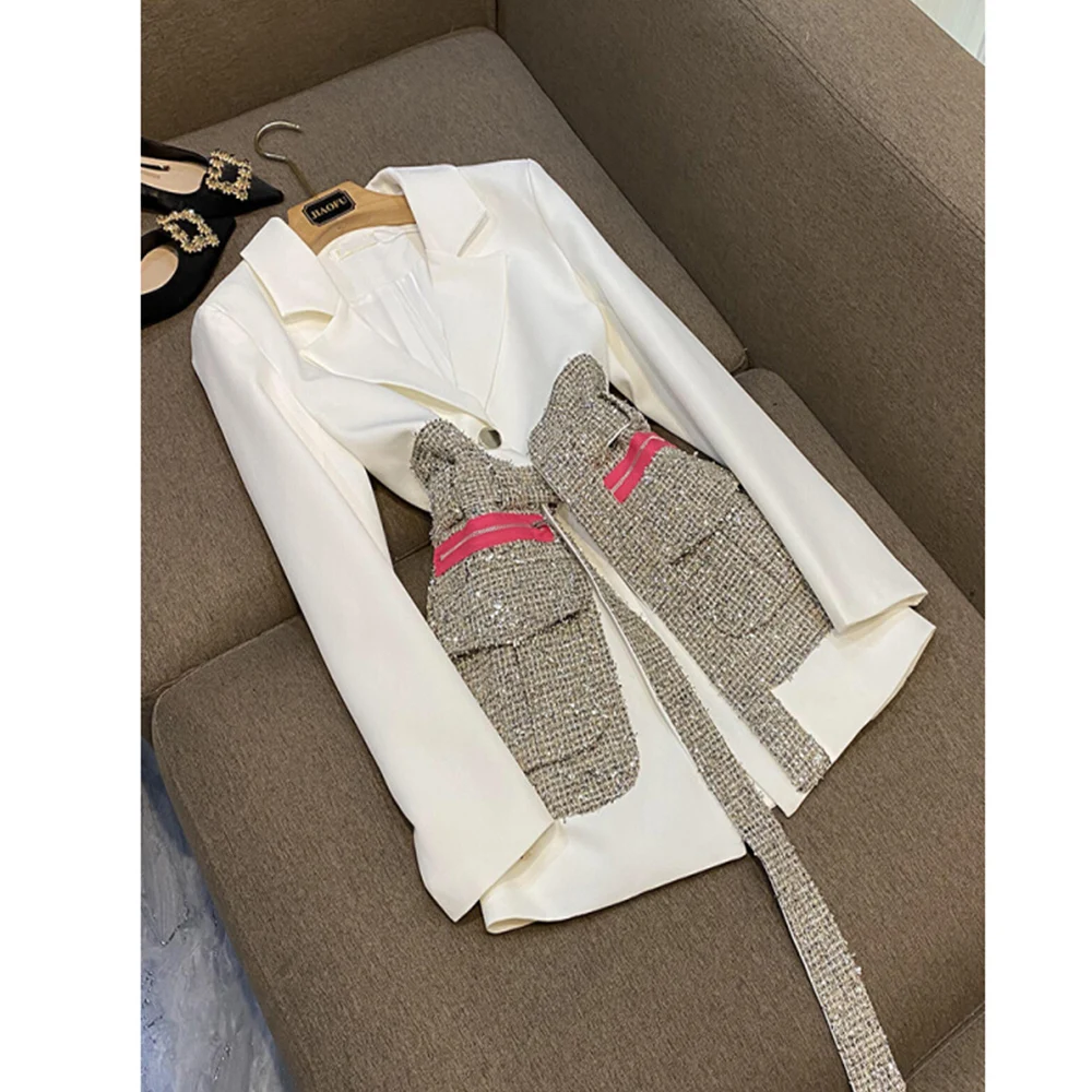 Newest Designed Women Single Button Patchwork Casual Blazer Slim Office Lady Hot Sale Jacket