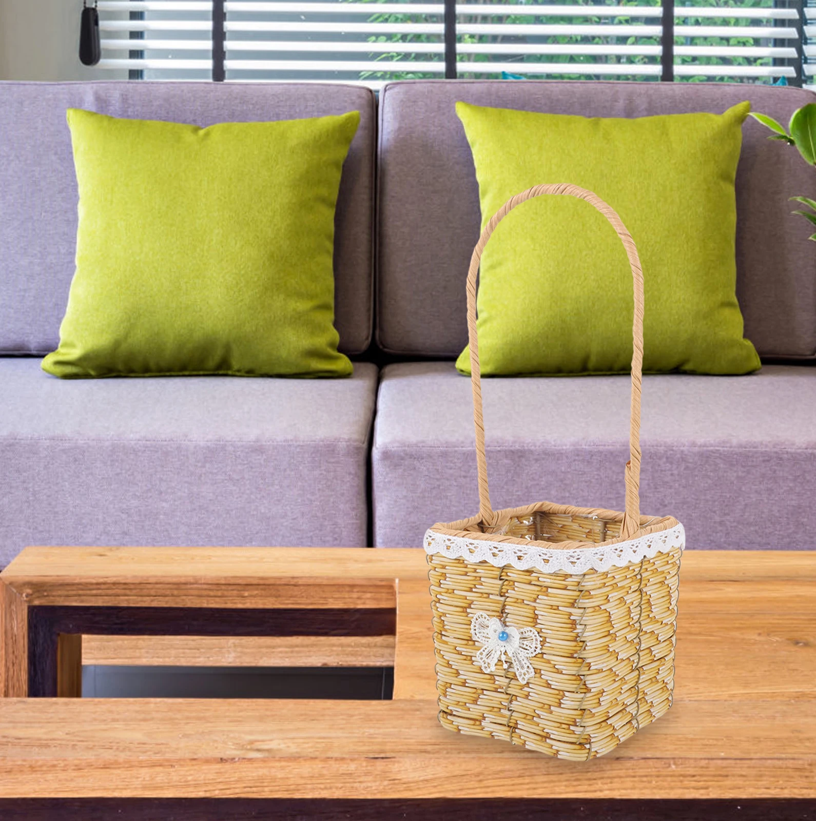 

New Wicker Basket H for Home Decor Flower Wicker Woven Basket Storage Baskets Gift Bridesmaid Tassel