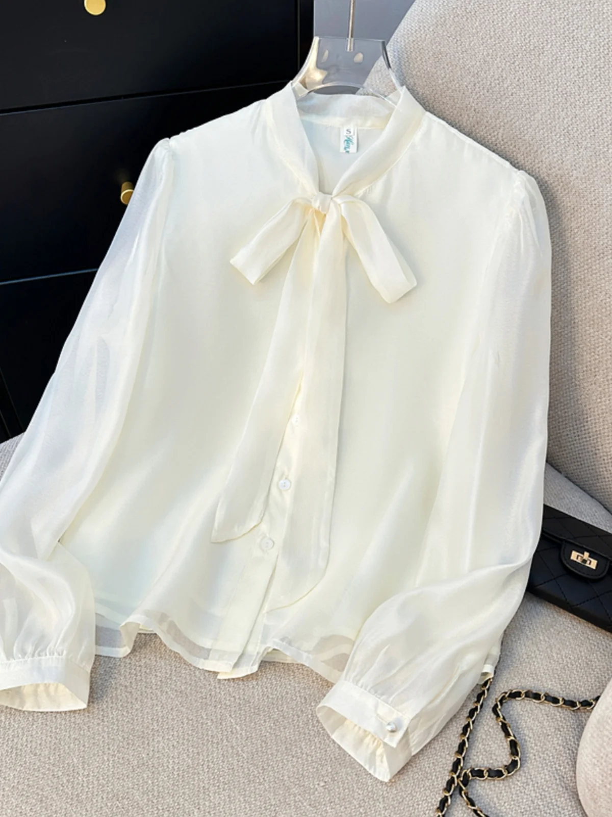 

Женская шифоновая блузка с узлом, длинный рукав, весенняя мода, высококачественная, универсальная, с V-образным вырезом, из полиэфирного волокна