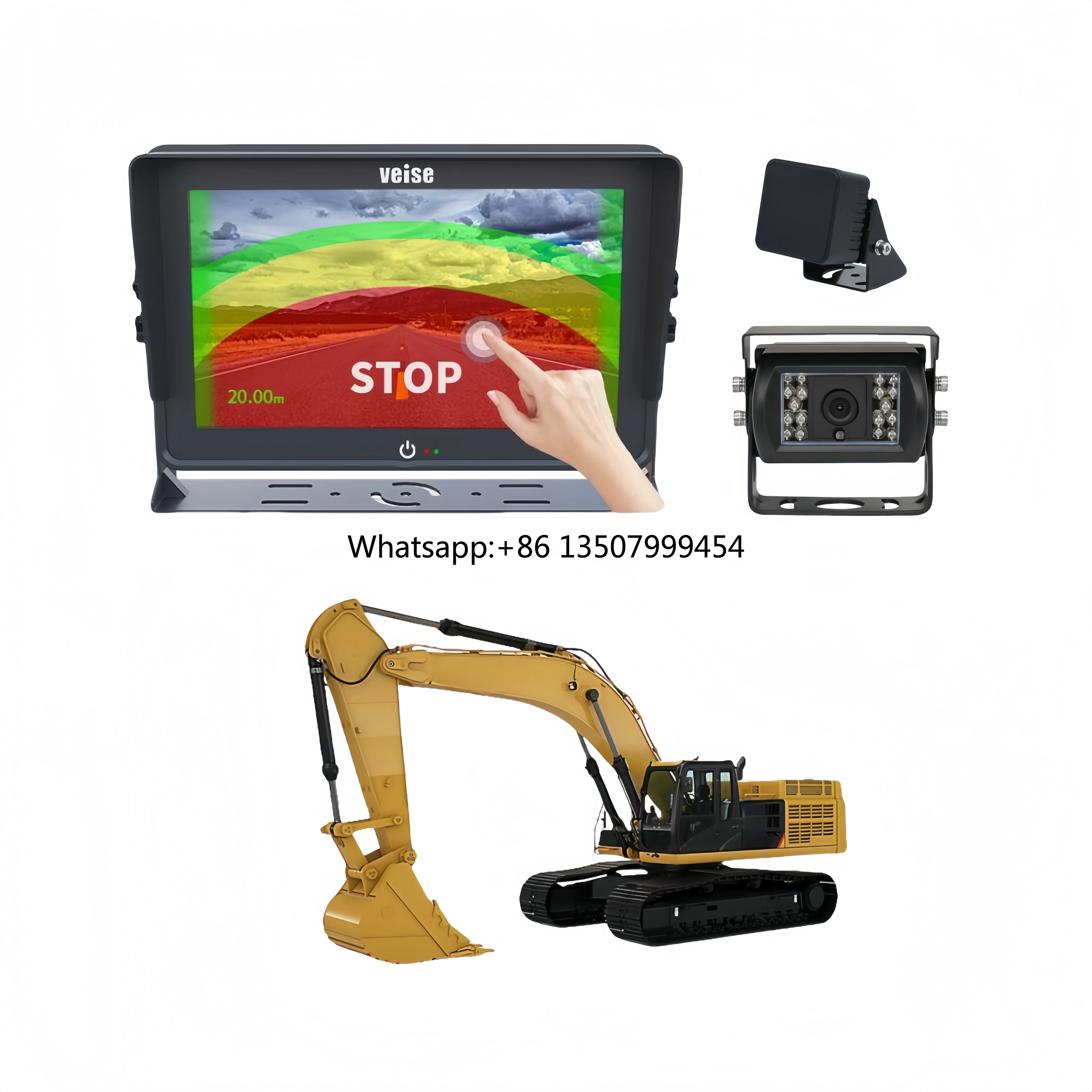 

20m Detecting Distance Adjustable Millimeter Wave Radar and Waterproof Reverse Camera System with Touch Screen for Excavators