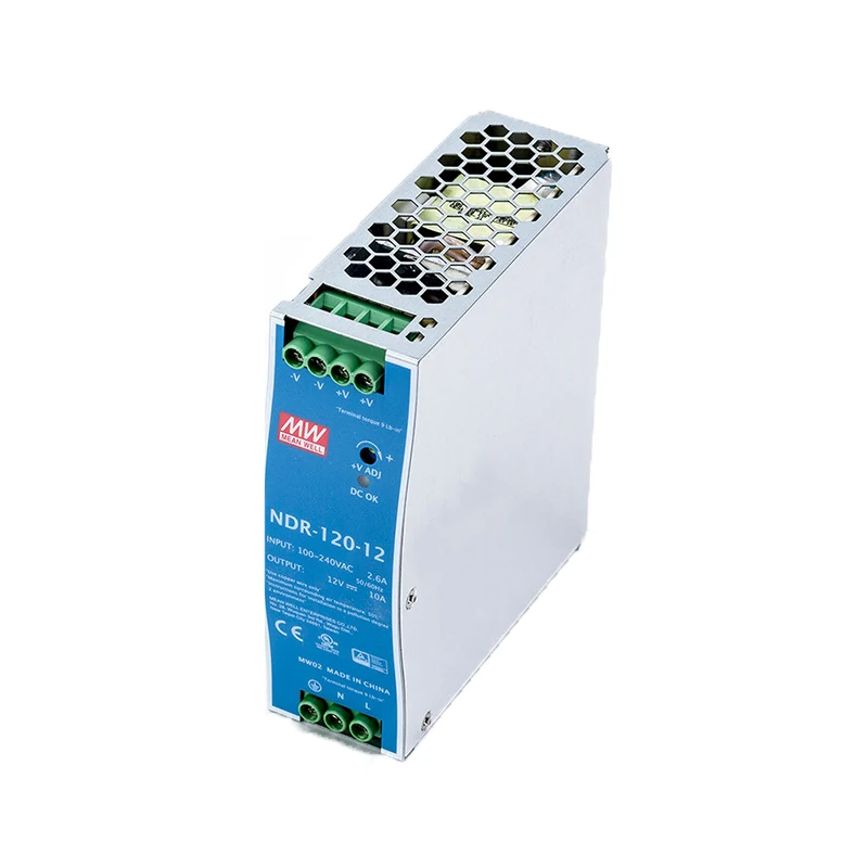 NDR-120-12 AC-DC Single output Industrial DIN rail power supply; Output 12Vdc at 10A; metal case