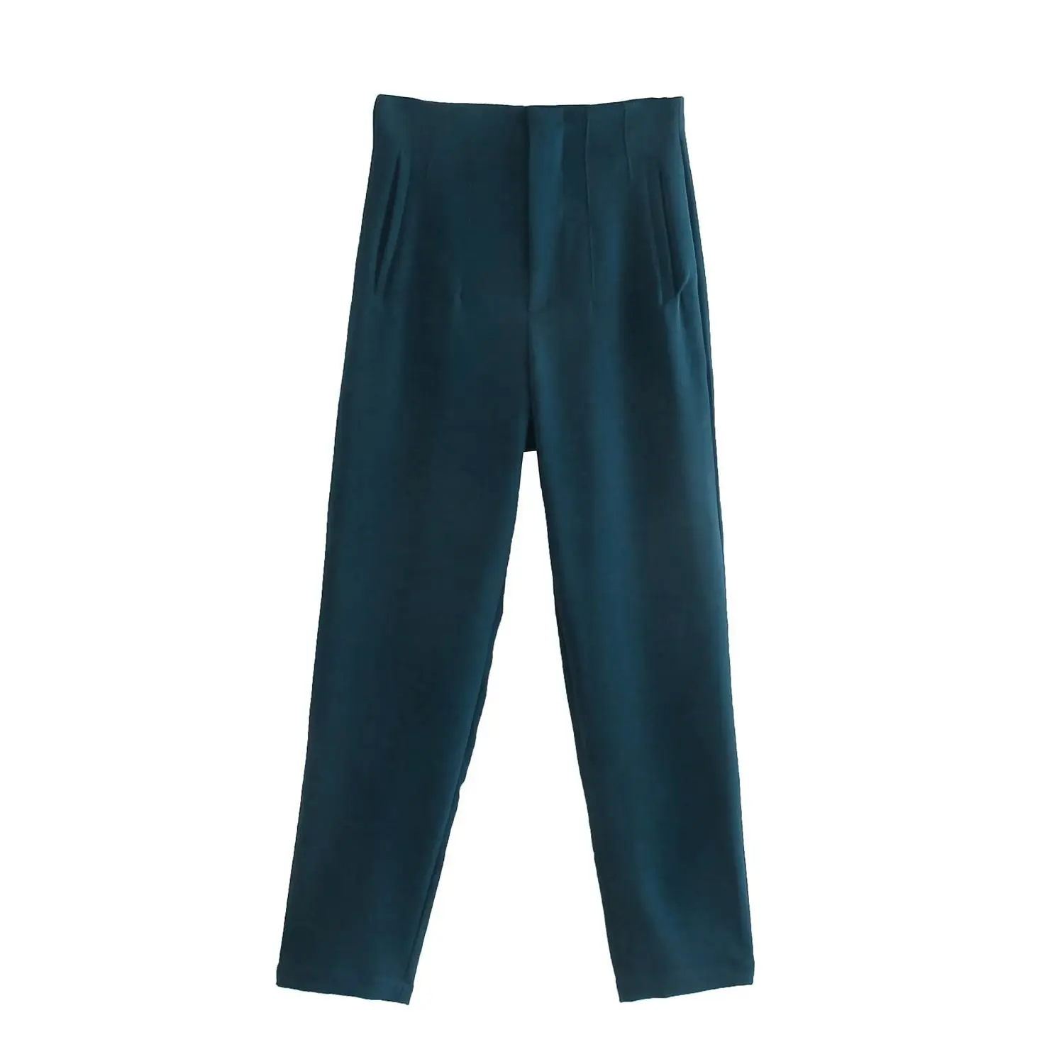 Straight Leg Pants High Waist Full Length Vintage Trousers for Women - Deep Blue