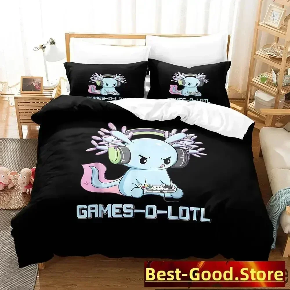 Gamesolotl Axolotl Video Gamer Kawaii Pastel Goth Bedding Set Duvet Cover Sheet Printed Bed Set Pillowcase Bed Comforter Bedroom