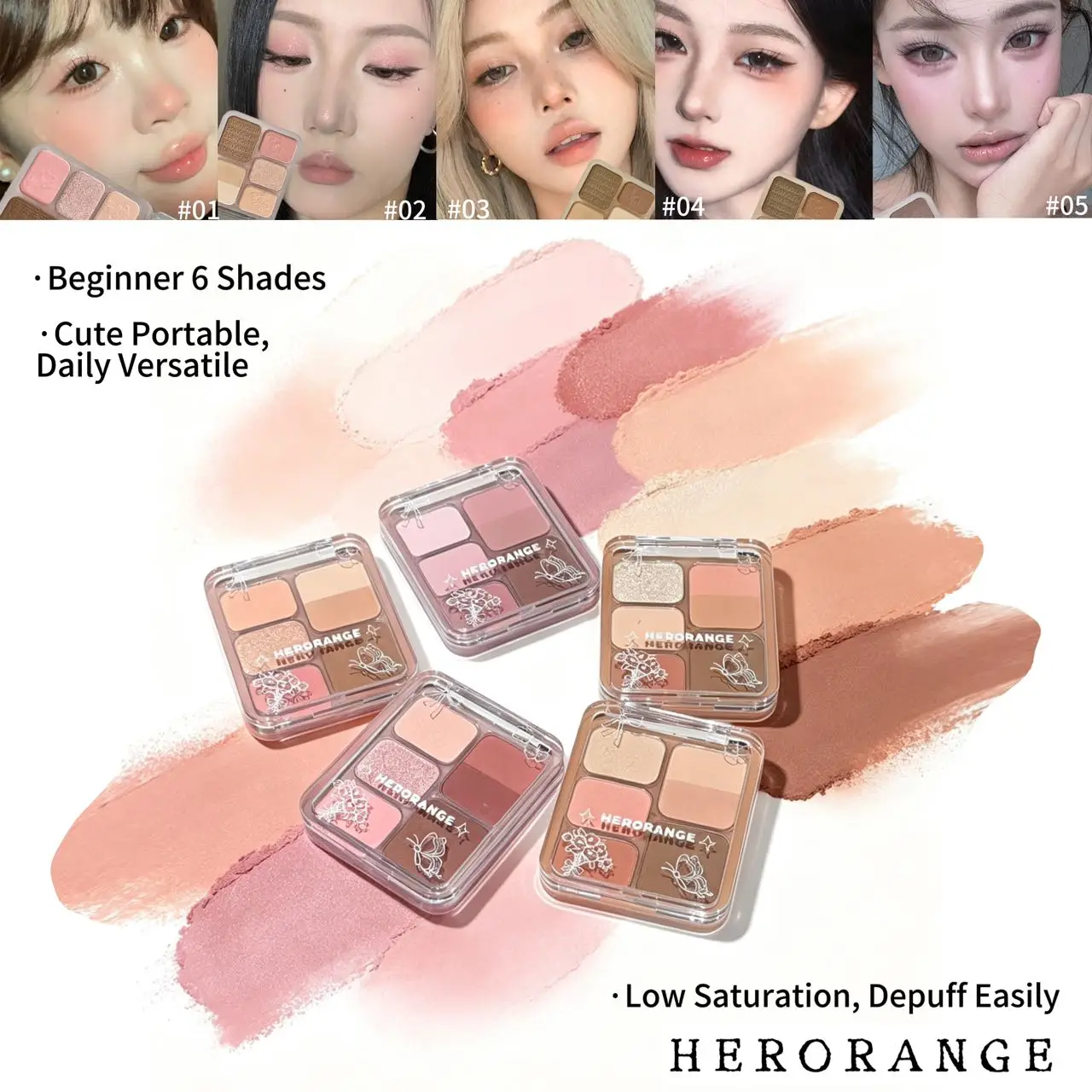 Herorange Sweet Flavor Eyeshadow, Matte Shimmer Nude Tones, Blendable Pigment Mini Portable Daily Girly Eye Ma