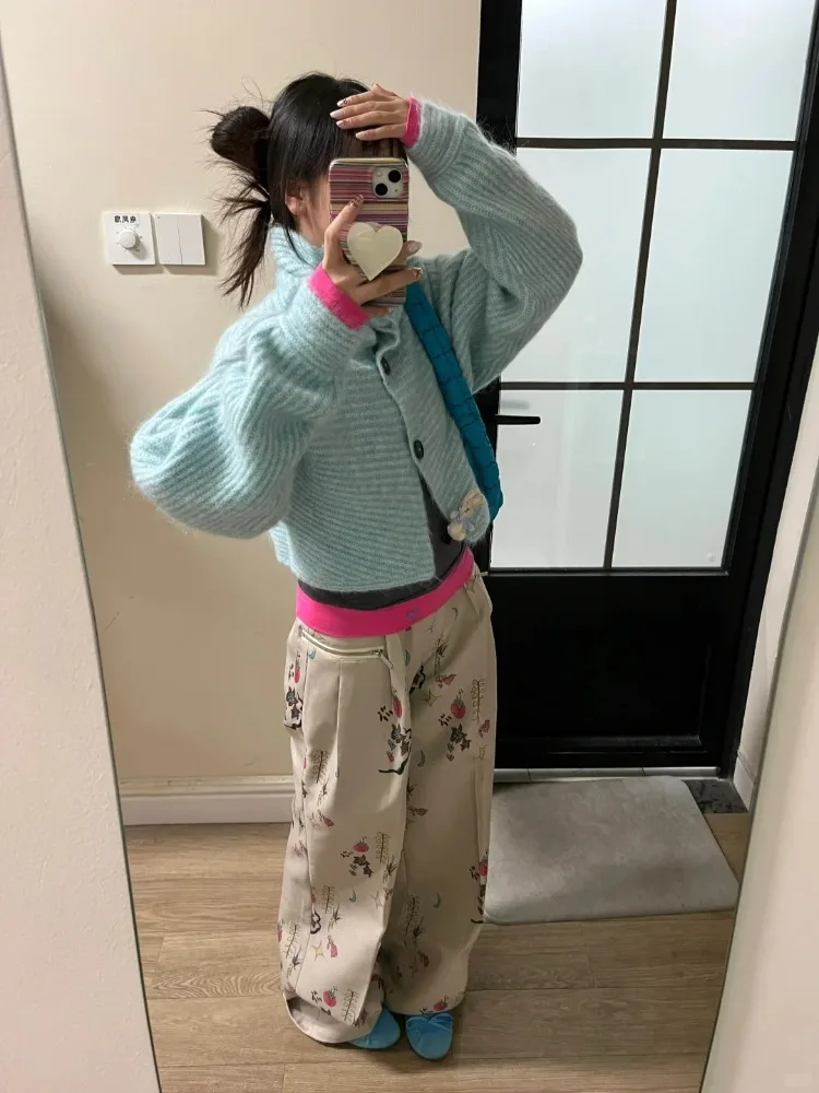 Mulheres lapela única fileira botão de malha sólida cardigan outono inverno moda oversized curto outerwear casual manga longa casaco novo