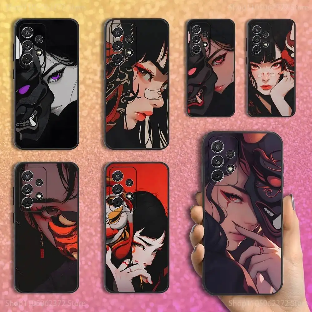 

Japan Art Mask Girl Case For Samsung S25,S24,S23,S22,S21,S20,S10,Ultra,Plus,Lite,FE,Soft Silicone Black Cover