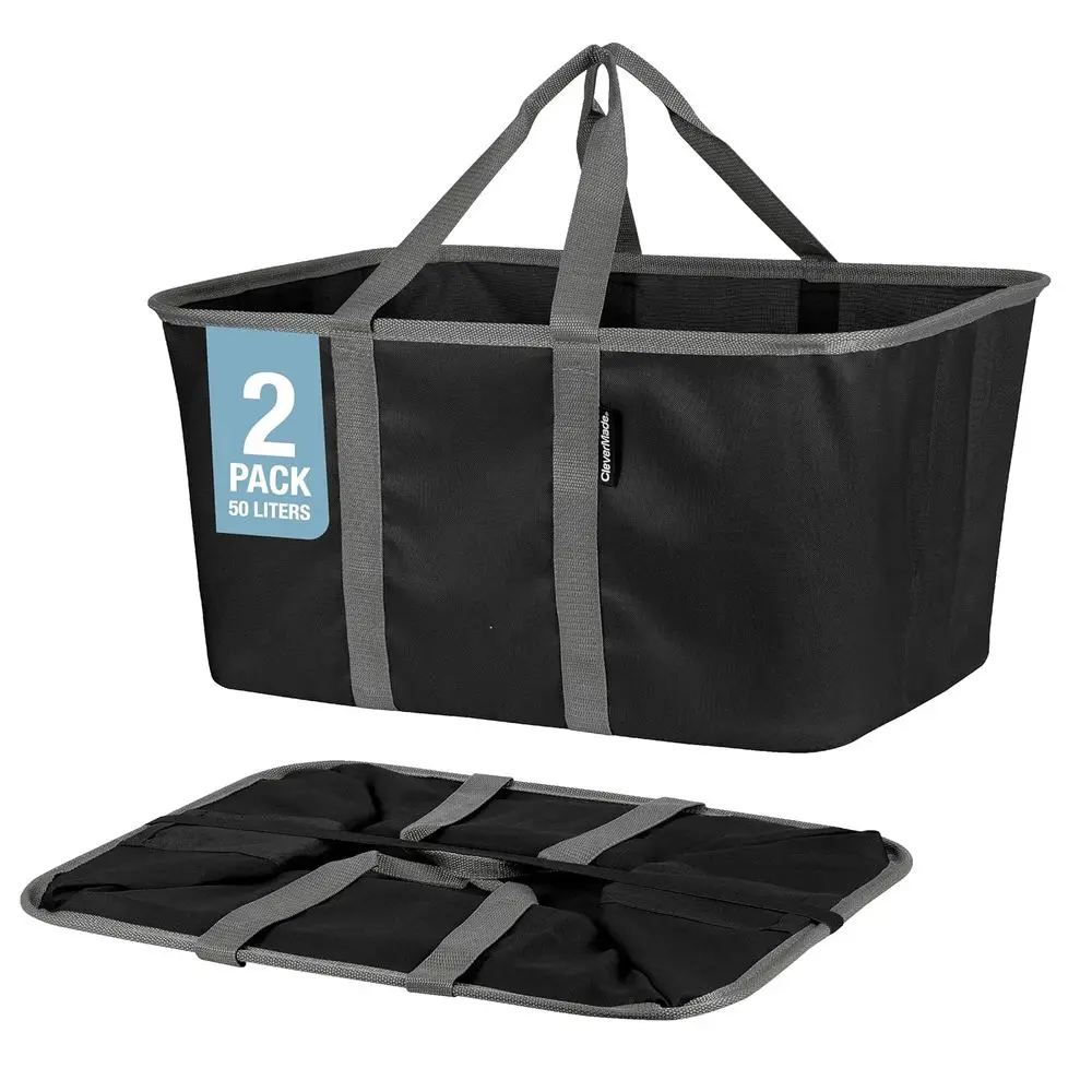 

Collapsible Laundry Tote 2-Pack (50L) – oldable Carry-All Storage Bin or Laundry, Car Trunk, RV, Dorm & Home Organization - Blac