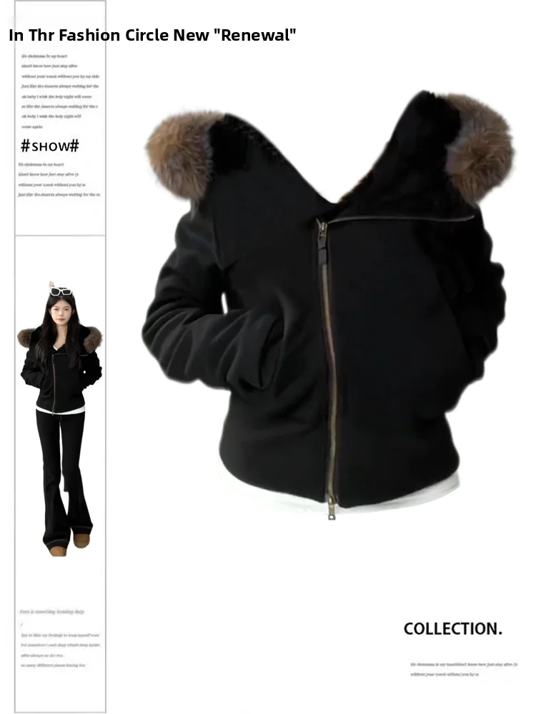 เสื้อโค้ทผู้หญิงไซส์ใหญ่ ดีไซน์ทรงเข้ารูป แต่งปกขนสัตว์ สไตล์อเมริกัน รุ่นใหม่ล่าสุด สำหรับฤดูหนาว ช่วยพรางหุ่นให้ดูเพรียว