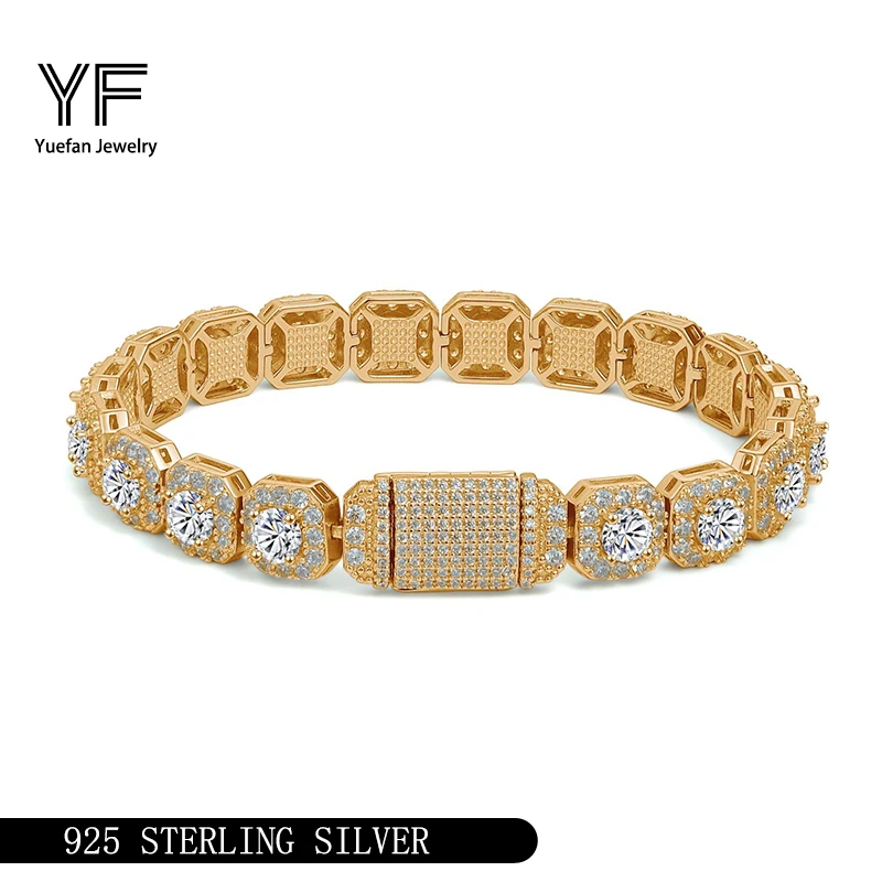 

925 sterling silver bracelets moissanite jewelry Hip Hop Bracelet Man bracelets 8-10-12mm widthcrystal sugar Cuban bracelet Gift