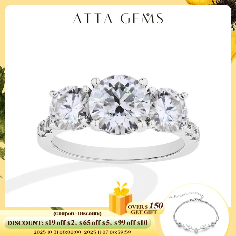 

ATTAGEMS кольцо с муассанитом круглой огранки DVVS1 стерлинговое серебро 925 пробы для женщин обручальные свадебные украшения подарок доставка из США