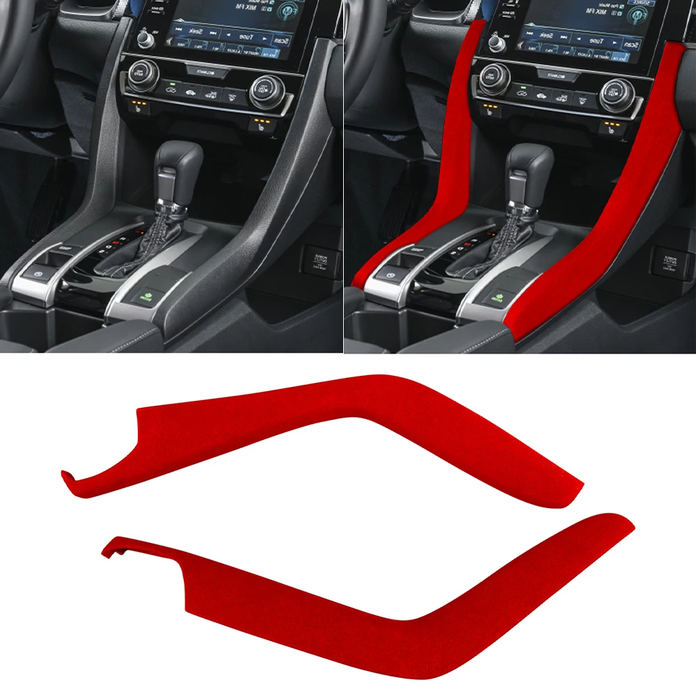 Gear Shift Side Decoration Cover Trim Decal Sticker for Honda Civic 2016 2017 2018 2019 2020 Car Interior Accessories Suede Red