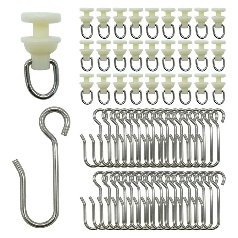 WCS-100 Pieces Curtain Slider Track Hooks And Gliders For Shower, Bathroom, And Home Use