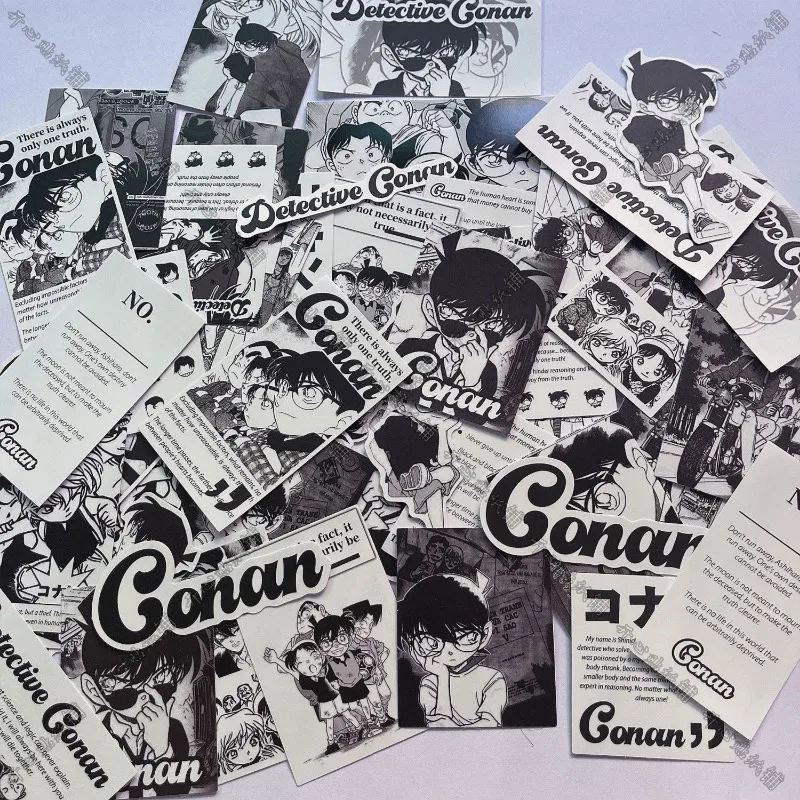 Detective Conan 100pcs Anime Stickers Black and White Kudou Shinichi Mouri Ran Sticker Children Supplies Hand Account Diy Phone