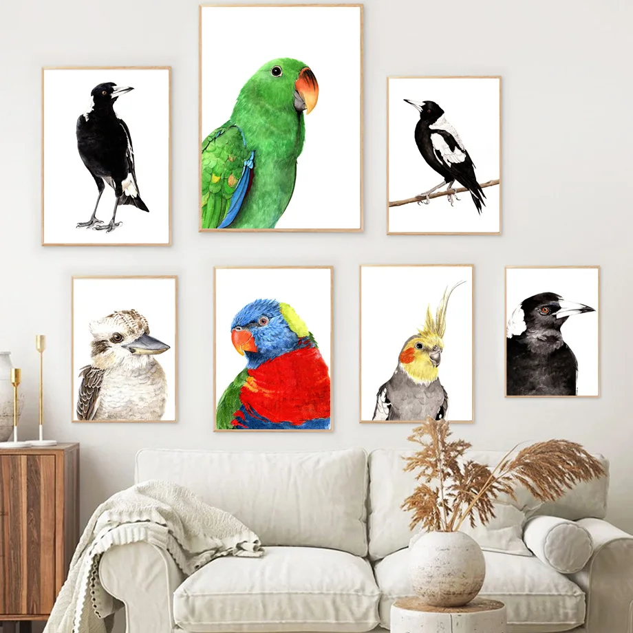 

Australian Bird Portrait Poster Watercolor Animals Magpie Wall Art Print Canvas Painting Wall Pictures Baby Kids Room Home Decor