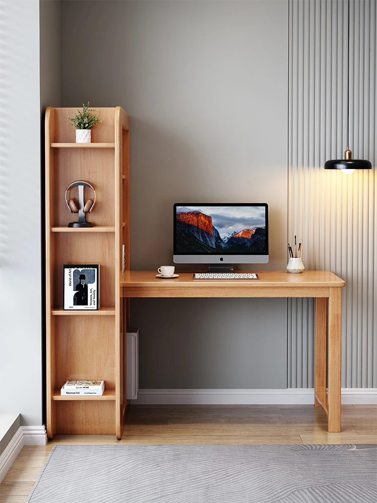 مكتب من الخشب الصلب، خزانة كتب، مكتب كمبيوتر، مجموعة رف كتب لغرفة النوم، مكتب كتابة مزدوج للطلاب #2