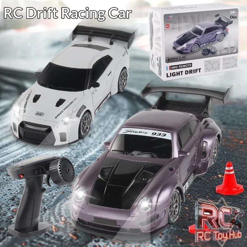 

Fast RC Racing Drift Car 4WD High Speed Semi Proportional Control Rechargeable LED Lights Dual Tires Model Toy For Kids Boys