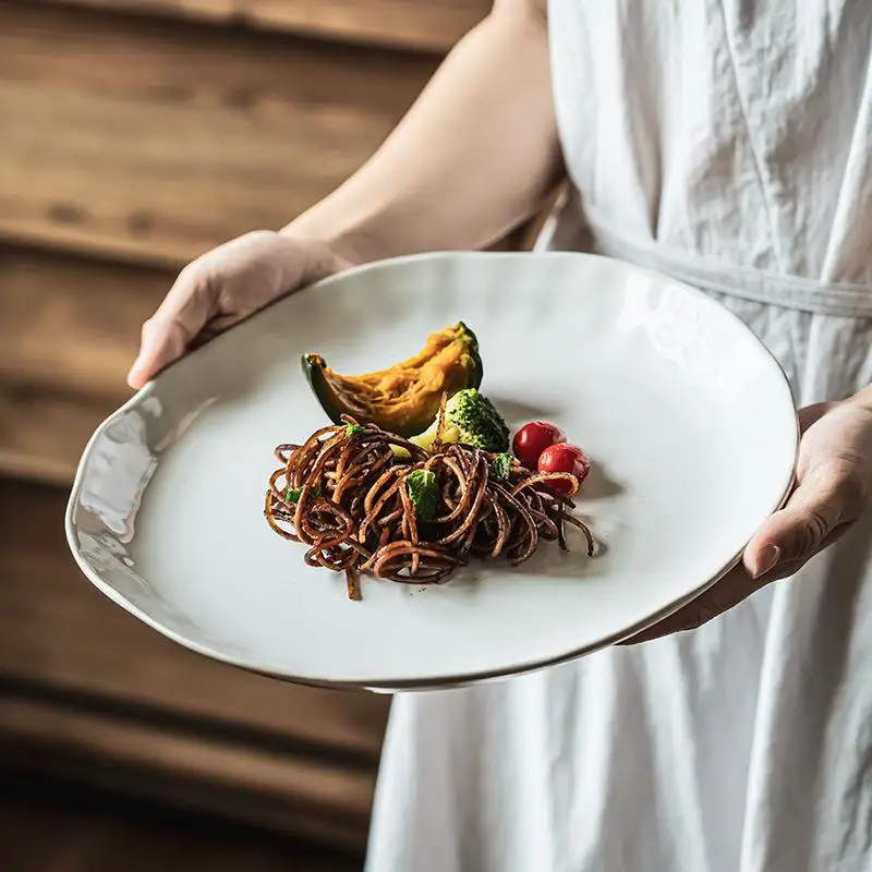 

Large round Cerc Dinner Plate Western Restaurant Sle Pasta Plate Steak Plate White Tray Retro Sle Dinnerware