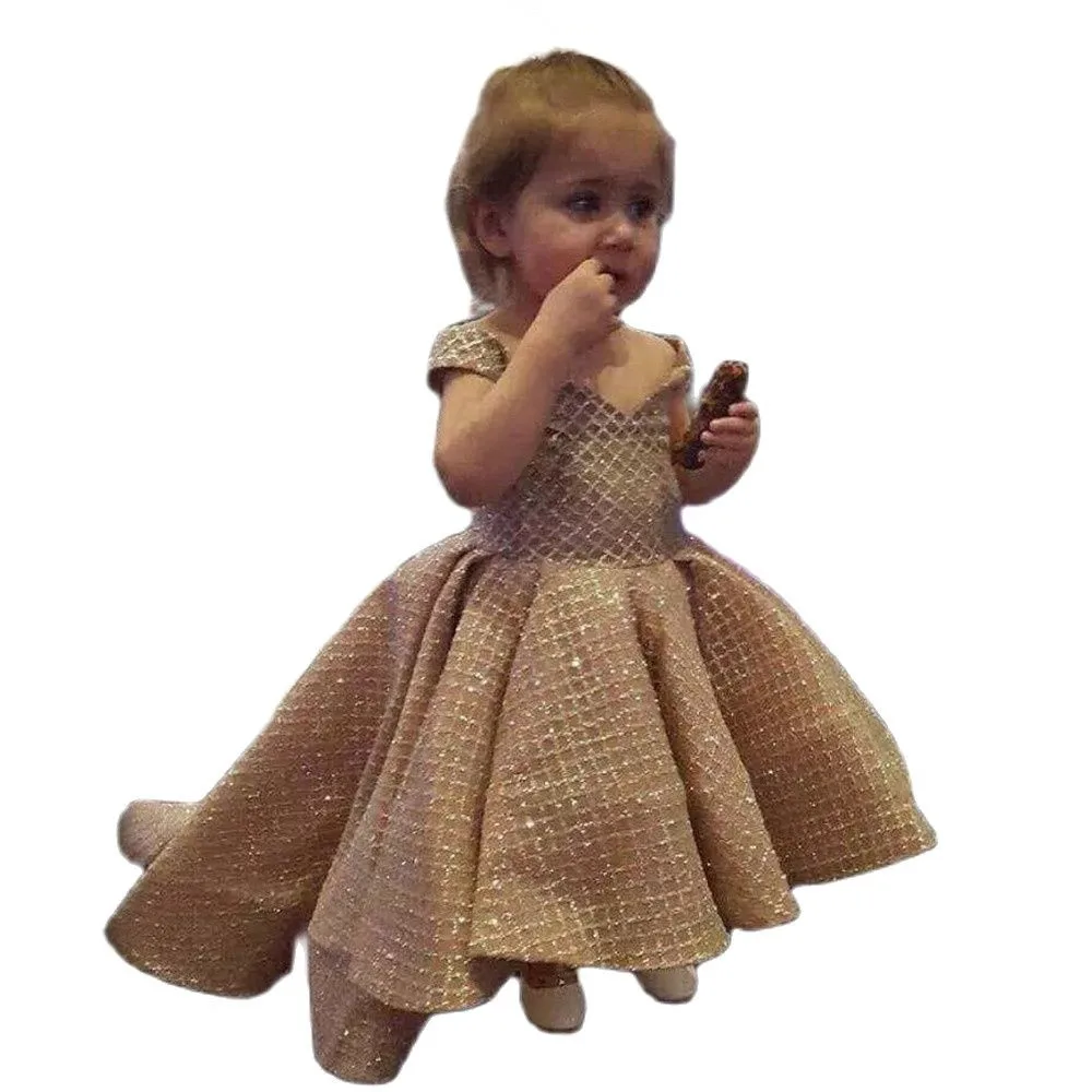 Blume Mädchen Kleid High Low Khaki Mädchen Pailletten Kleid Puffy Kleid für Kleinkind Baby Hallo-lo Dres