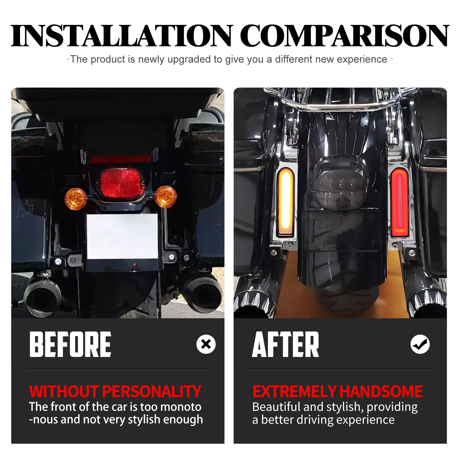 Motorcycle Rear Fender Filler LED Light Saddlebag Side Turn Signal For Harley Touring Road Electra Glide FLHR FLHTK FLHTCU 14-Up