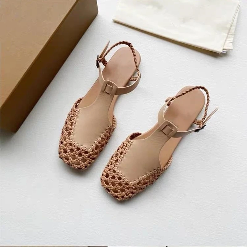 AIYUQI Women\'s Summer Sandals 2024 New Vintage Flat Mary-jane Shoes Fisherman Weave Roman Sandals Women