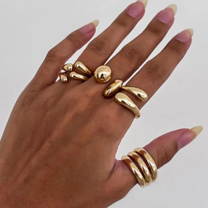 4 pcs/set Vintage Metal Geometric Ring Set for Women Punk Hiphop Gold Color Metal Knuckle Ring Fashion Trend Jewelry Gift