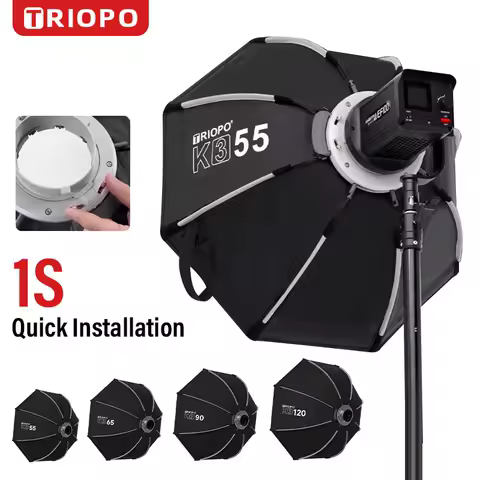 Triopo K3 55cm 65cm Quick-Setup Bowens Mount Octagon Softbox with Grid for Godox Aputure Sokani Studio LED Video Light
