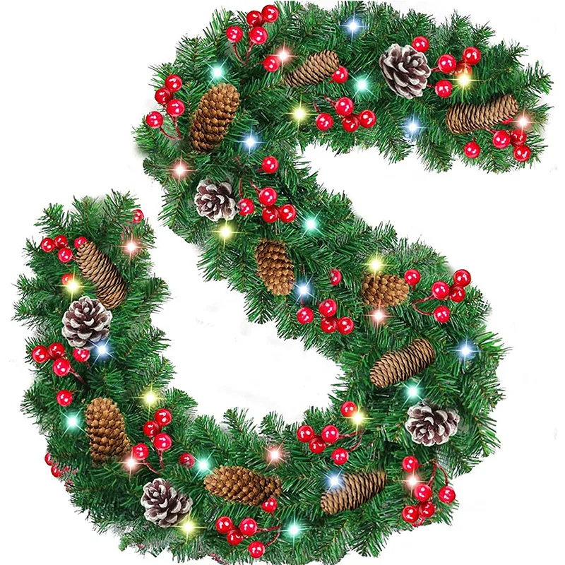 Christmas Garlands With Pinecones Red Berries Artificial Christmas Wreaths For Home Xmas Tree Stairs Door New Year Decoration