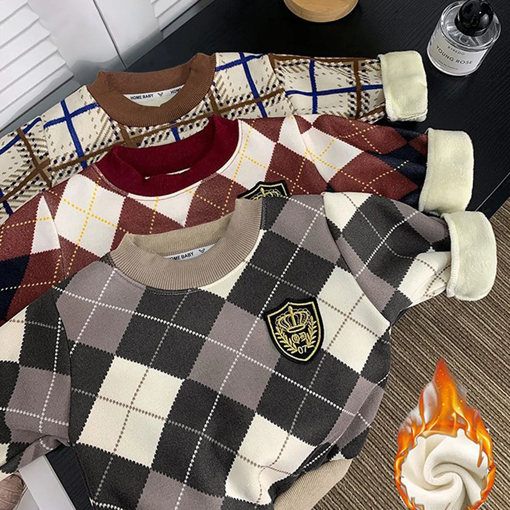 Autumn Winter Children's Fleece Knit Pullover Kids Warm Casual Sweaters Baby Boys Girls Padded Bottoming Shirt Newborn Knitwear