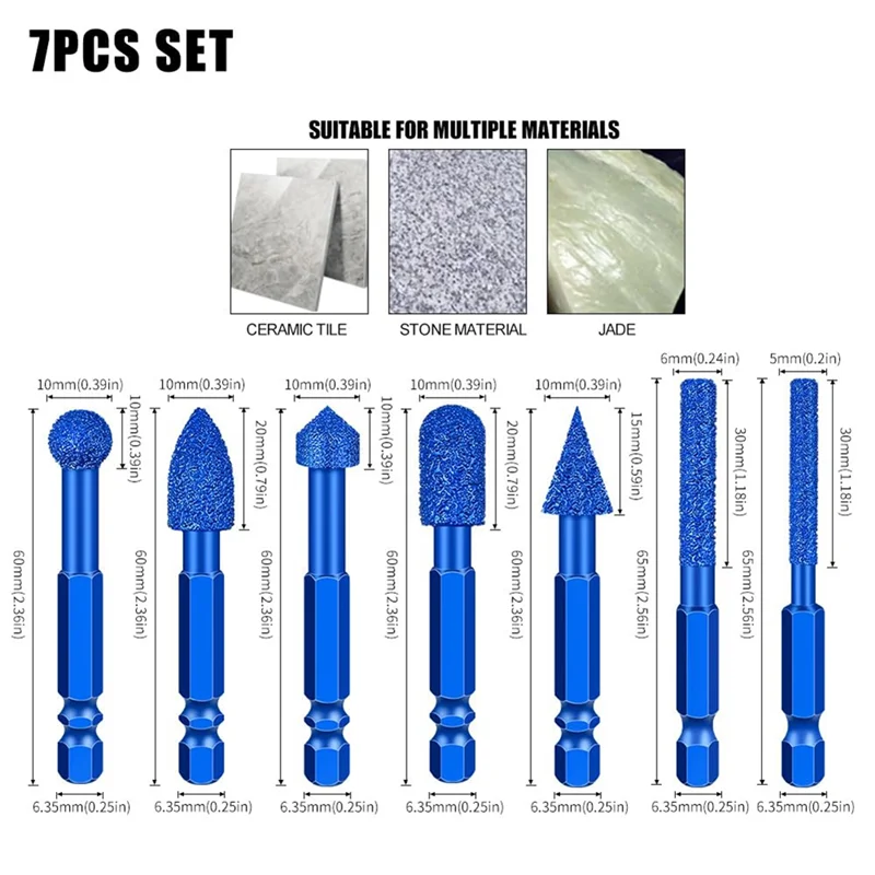 A95I-Per precisione per incisione e lucidatura Set di punte da trapano per molatura diamantata da 7 pezzi