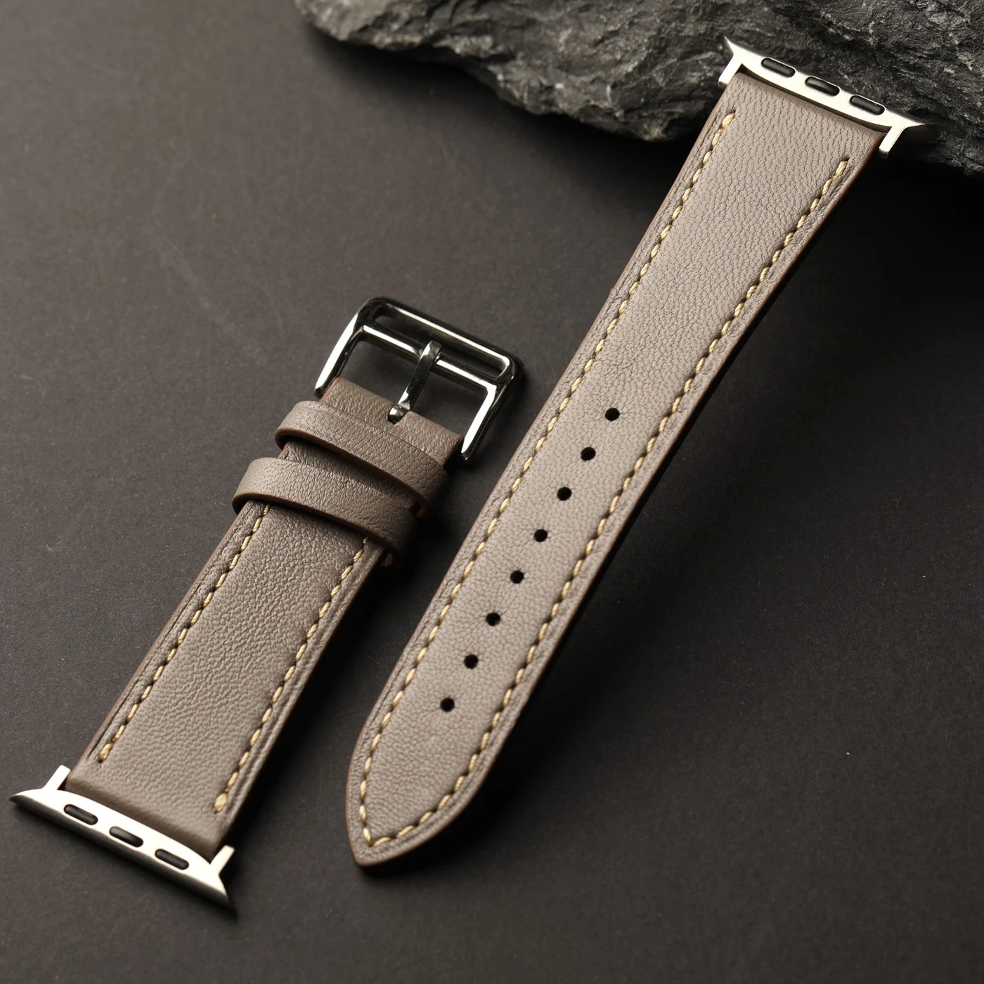 

Ремешок ручной работы из итальянского слона серого кожи, совместимый с Apple Watch 49 мм, 46 мм, 45 мм, 44 мм, мягкий мужской ретро-браслет, s12