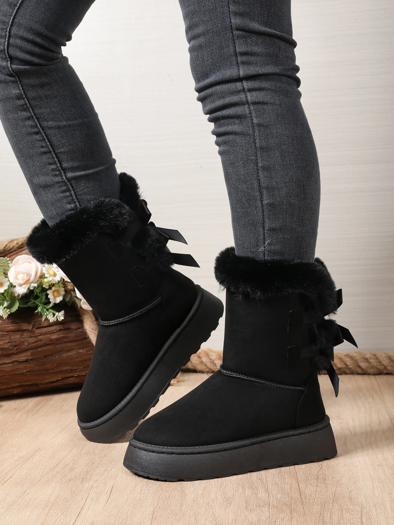 Winter Frauen Mid-kalb Stiefel Dicken Plüsch Dicke Sohle Nicht-slip Mode Schnee Stiefel Frauen Einfarbig Klassische retro Schuhe für Frauen – Detail 11