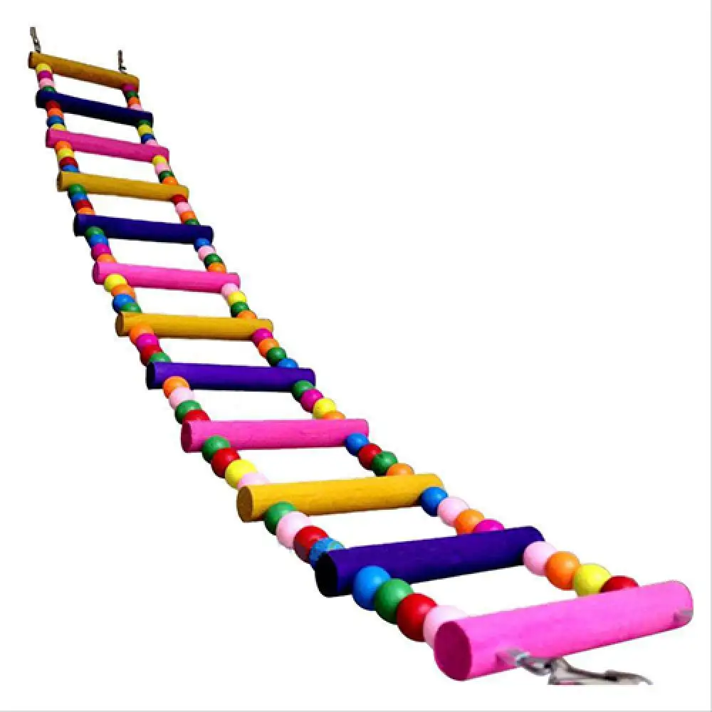 Beautiful Multi color Ladder Budgie Parrot Climbing Bite Wooden Braid Toy Parakeet Swing Bird Toy Bird Hanging Ladder