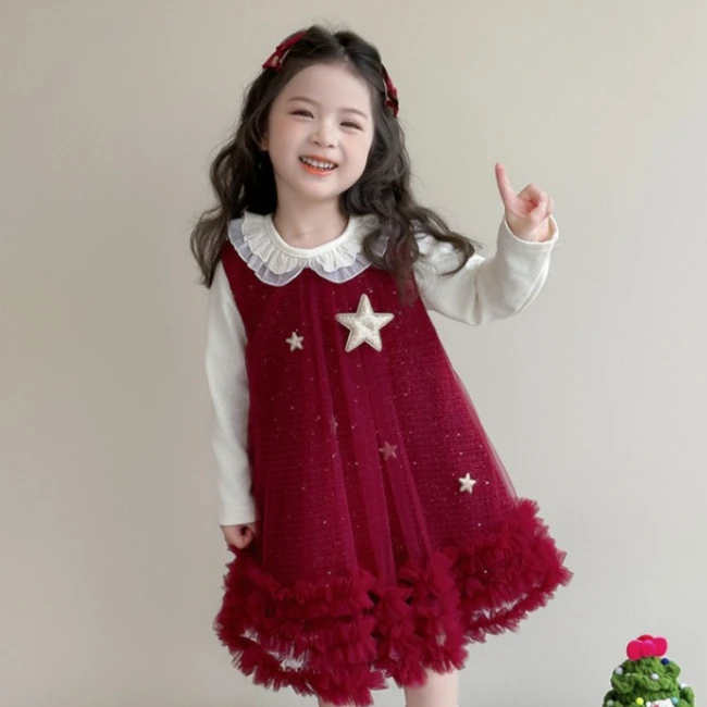 

Girls Suit 2025 Autumn and Winter New Childrens Clothing Korean Style Girl Baby Lace Bottom Shirt Mesh Princess Dress Two Sets