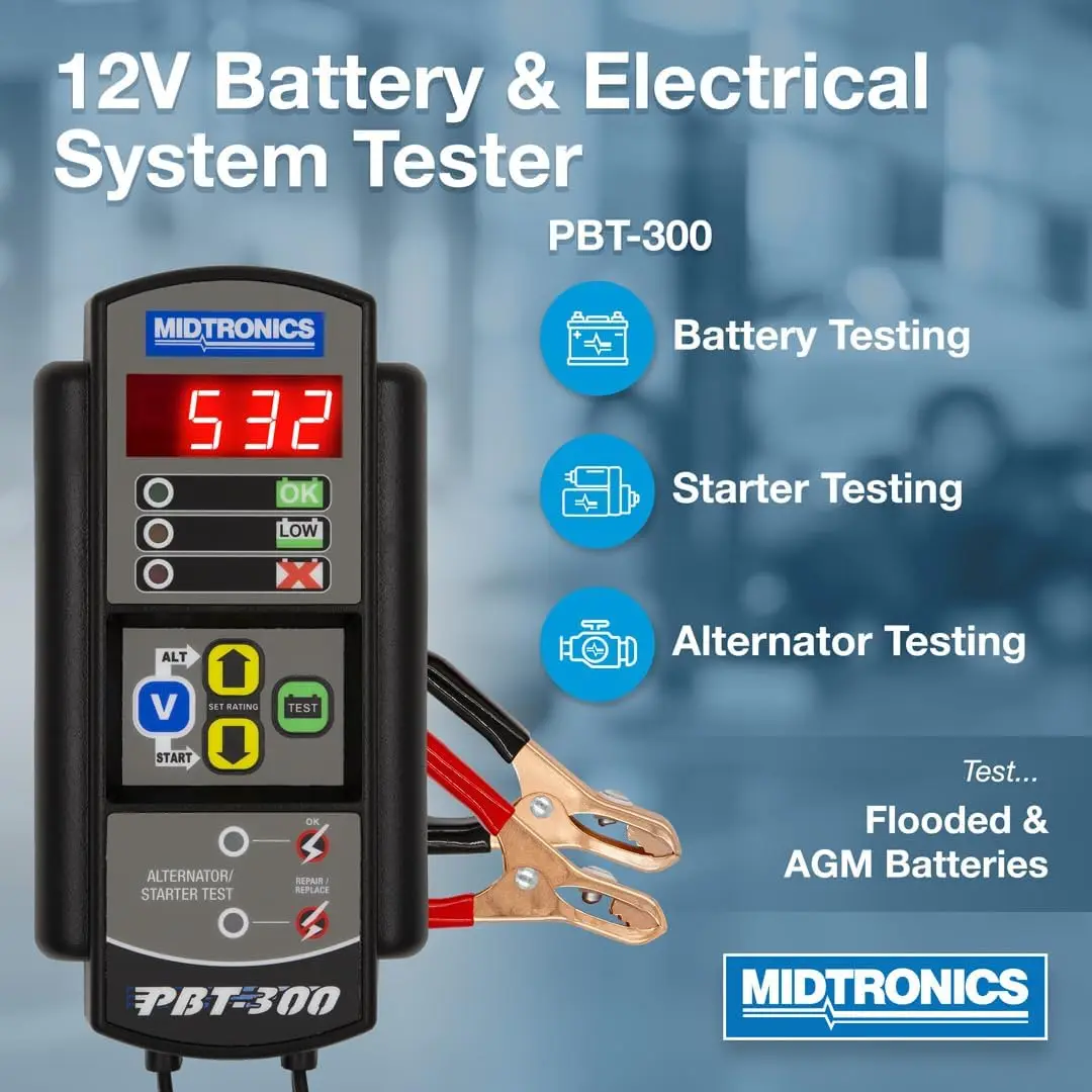 12V Advanced Automotive Battery Diagnostic Tool Electrical System Tester, PBT-300 - 100-1400 CCA Battery Load Tester Cranking an