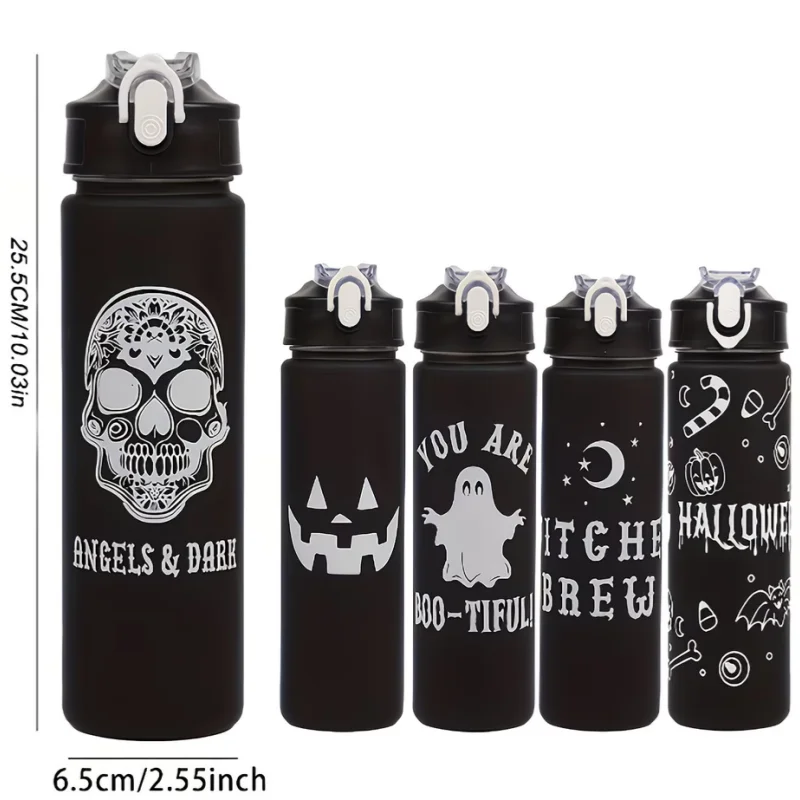 750ML Portable Outdoor Water Bottle with a One-Click Lid And Straw Perfect for Halloween with a Large Capacity And Quirky Design