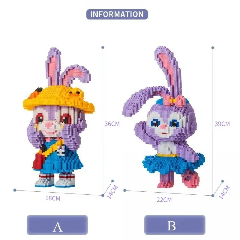 Disney 32cm-39cm Giantism StellaLou Small Particle Assembly Building Block Toy Kawaii Rabbit Blocks Toy Figures Children's Gifts