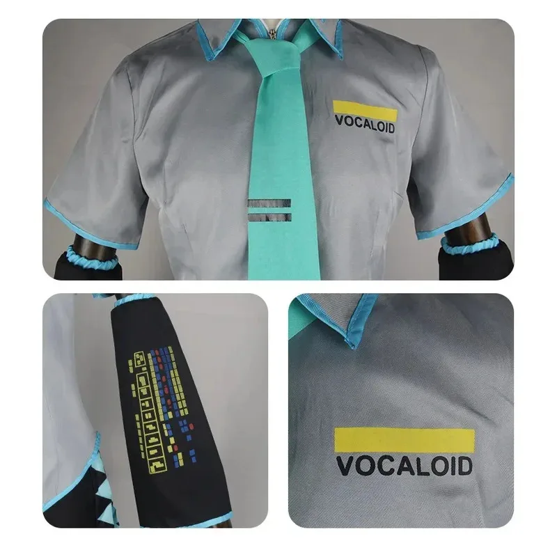 Peluca de disfraz de Miku para hombre, tamaño europeo, conjunto completo de tela de cuero plateado, traje de tela, uniforme de estilo masculino Miku #   1 #   W.