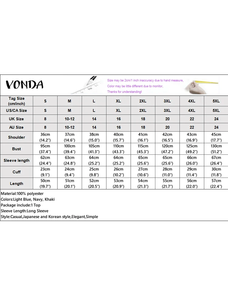 VONDA Fashion Blouse Women Long Sleeve Color Patchwork Tunic Tops Autumn Spring Bandage Casual Loose Shirts Blusas Femininas