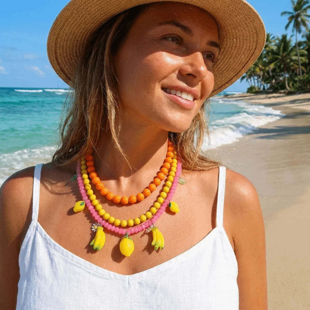 Stylish Stackable Beaded Necklace Adjustable Resin Choker Necklace Bohemian Handmade Necklace Set Travel