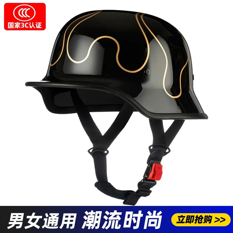 

German Soldier Helmet Motorcycle Retro Half Helmet Summer Cruise Car Four Seasons GB Certification Riding Helmet