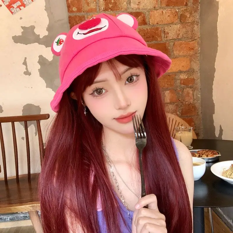 Kawaii Disney Lotso Bucket Cap Cartoon Cute Girls Fisherman's Hat Y2K Summer Fashion Outdoor Sunscreen Fisherman Caps Woman Gift