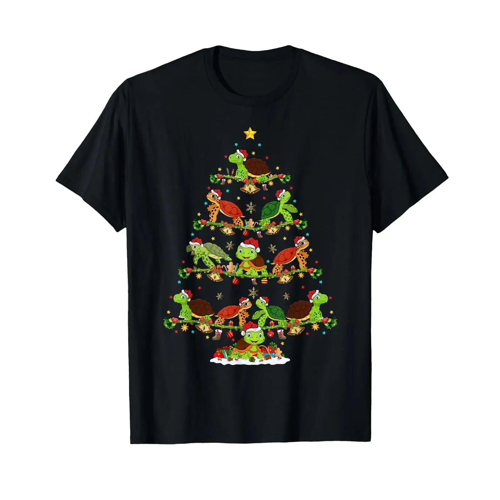 Tortoise Christmas Tree Lighting Santa Turtle T Shirt vintage Washed Casual Stretched homme Unisex Slightly Soft Versatile