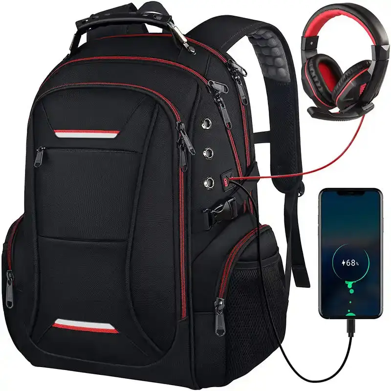 Mochila de viaje impermeable resistente al desgaste para hombres y mujeres, bolsa para computadora portátil de 15,6 pulgadas, Oxford de carga USB,