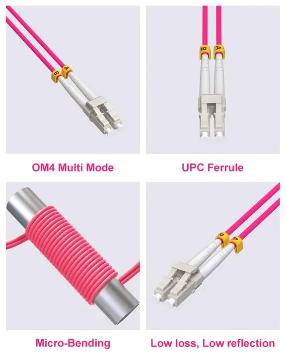 VANDESAIL Cable de conexión de fibra OM4 LC-LC de 2-5M, paquete de 5 cables de fibra dúplex multimodo de 50/125μm, 1/10/40/100Gbs, chaqueta LSZH