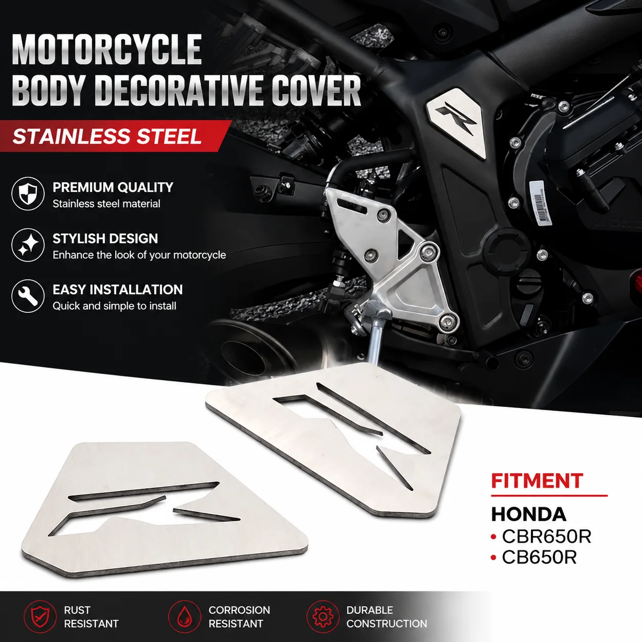 

# CBR650R Frame Filler For Honda CBR 6R50R CB650R Frame Side Cover Trim Covers Stainless Steel Sticker CBR 650 R Type R Emblem