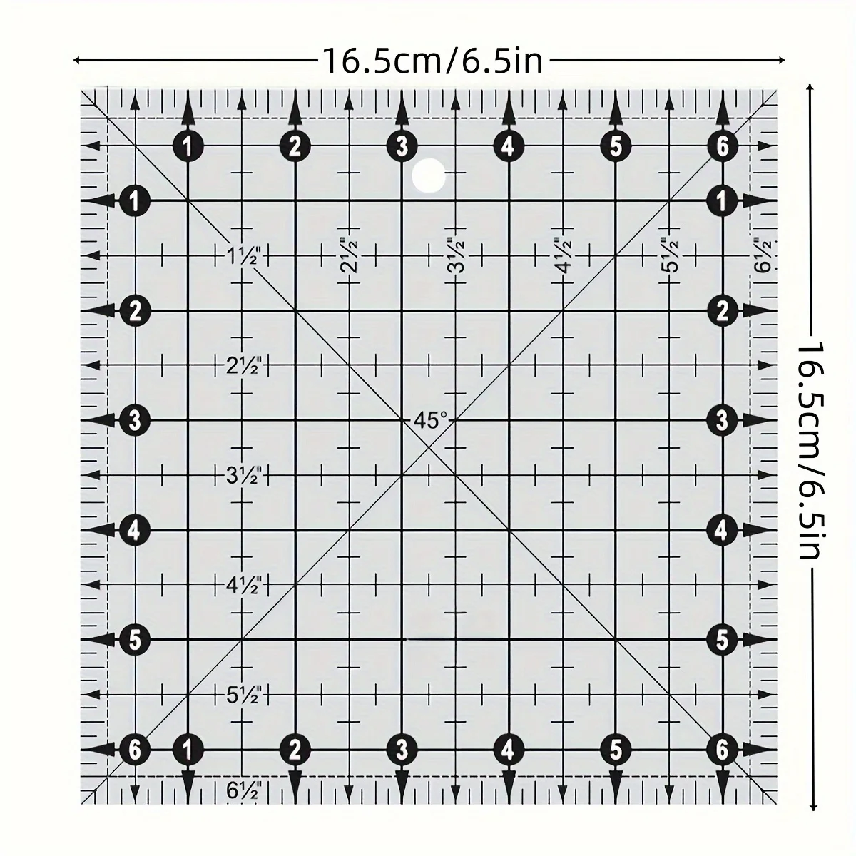 Square quilting ruler, transparent acrylic quilting square template, imperial 6.5 \