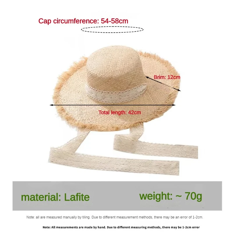 Fashion Handmade 100%natural Raffia Dame Top Big Brim Straw Hat Beach Girl Holiday Panama Sunscreen Breathable Sun Hat Wholesale